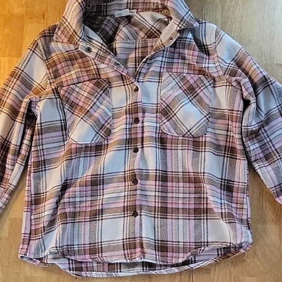 Pink and Brown Button Down Shirt with Plaid Pattern and Relaxed Fit - Picture 1 of 3